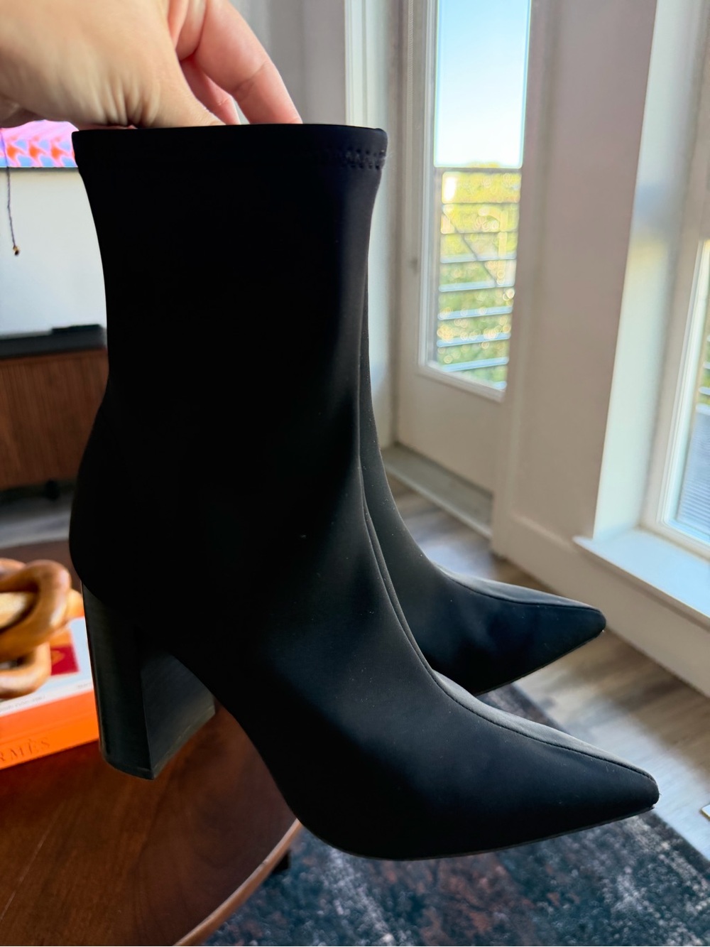 Jeffrey Campbell Black Pointed Sock Ankle Boots